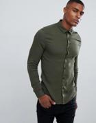 Asos Design Muscle Viscose Shirt In Khaki - Green