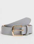 Asos Design Wedding Faux Leather Slim Belt In Gray With Gold Buckle - Gray