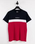 Hollister Central Logo Tri-color Block T-shirt In Black/white/red-multi