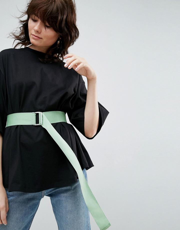 Asos White Elastic Back Tee With D-ring Waist Tie - Black