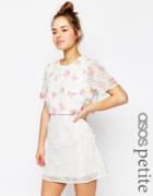 Asos Petite Salon 3d Floral Lace Embroidered Crop Top Mini Dress - White