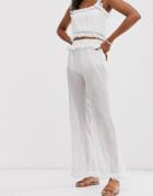Unique21 Shirred Ruffle Wide Leg Chiffon Pants-white