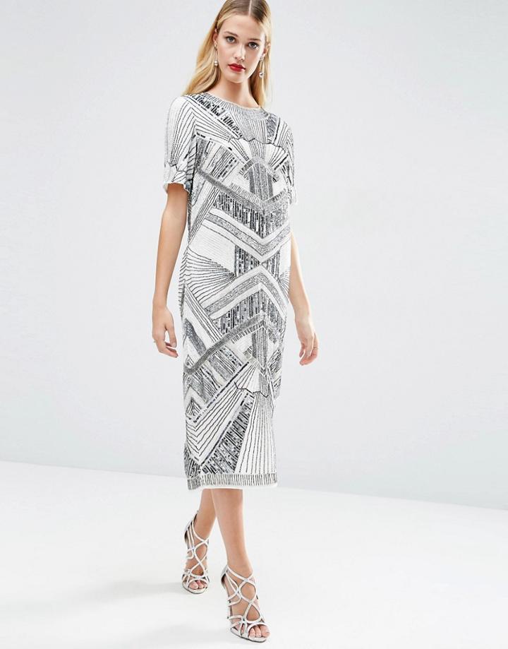 Asos Red Carpet Iridescent Midi T-shirt Dress - Gray