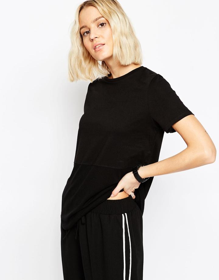 Asos Contrast Ribbed Panel T-shirt - Black