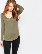 Asos The New Forever T-shirt With Long Sleeves In Soft Touch - Khaki