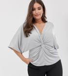 Missguided Plus Knot Front Twist Front Top In Silver - Silver