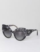 Dolce & Gabbana 0dg4321 Cat Eye Lace Effect Sunglasses In Black 55mm - Black
