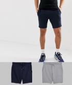 Asos Design Jersey Skinny Shorts 2 Pack Navy / Gray Marl - Multi