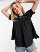Asos Design Short Sleeve Cotton Top With Floral Cutwork In Black
