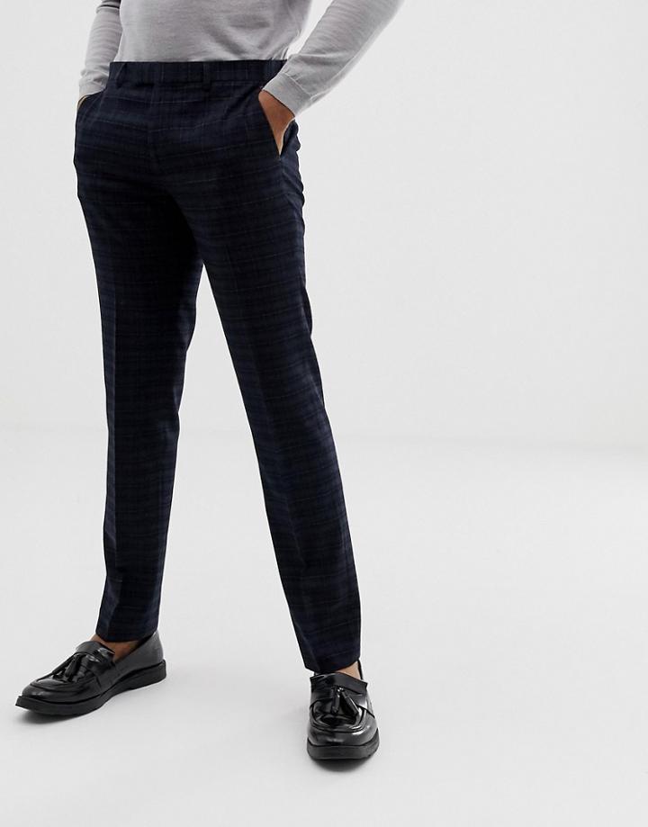 Harry Brown Navy And Gold Slim Fit Check Suit Pants - Blue