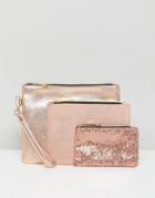 Oasis Glitter And Metallic Pouches - Gold