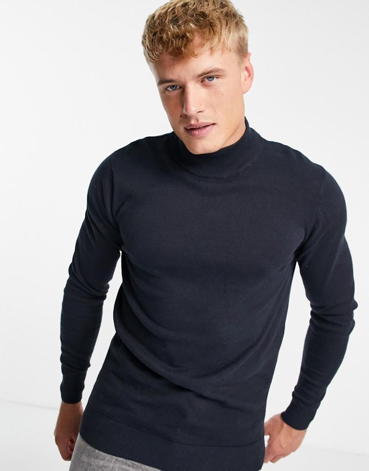 Threadbare Cotton Turtle Neck Sweater In Dark Green