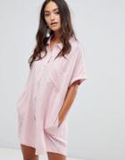 Rhythm Samoa Beach Shirt Dress In Pinstripe - Pink