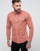 Asos Regular Fit Laundered Twill Shirt With Double Pocket In Pink - Pink