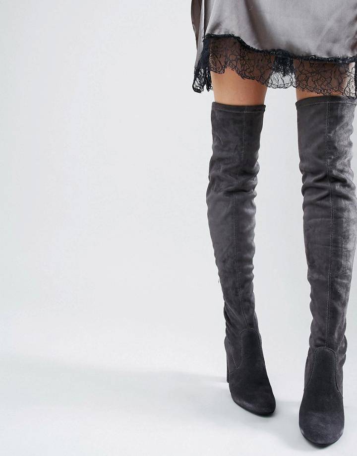 Dune Sibyl Thigh High Suede Heeled Over The Knee Boots - Gray