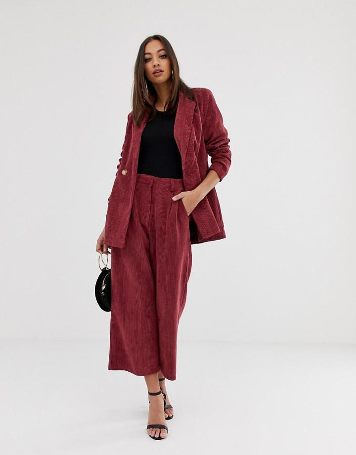 Prettylittlething Two-piece Culottes In Raspberry Cord - Red