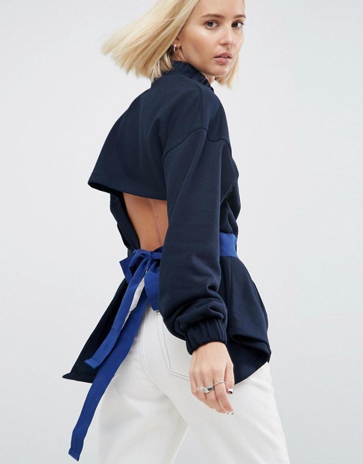 Asos White Elastic Waist Tie Up Sweat - Black