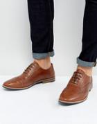 Asos Brogue Shoes In Brown Leather With Color Contrast Sole - Tan