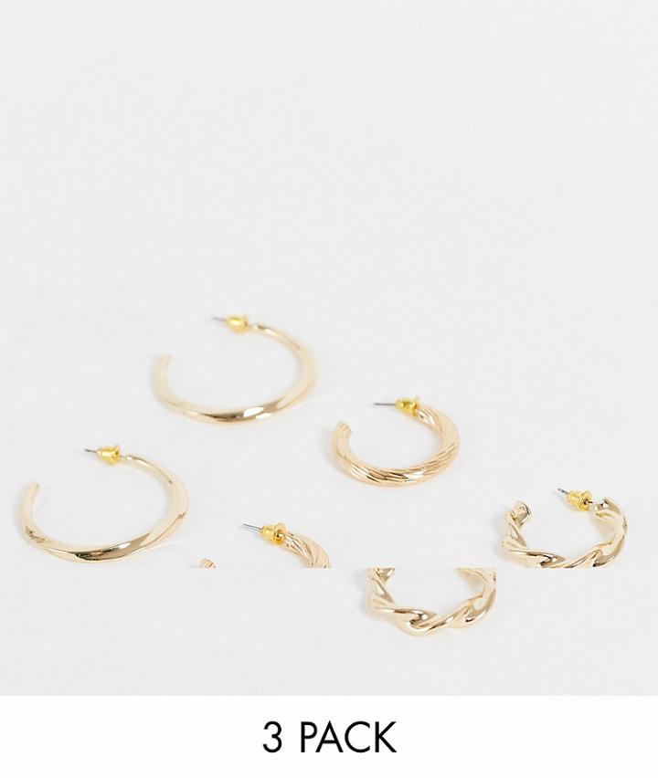 Topshop Mixed Twist And Chunky 3 X Multipack Hoop Earrings In Gold