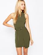 Missguided Wrap Detail Shift Dress - Khaki