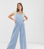 See You Never Bleach Wash Wide Leg Denim Overalls - Blue