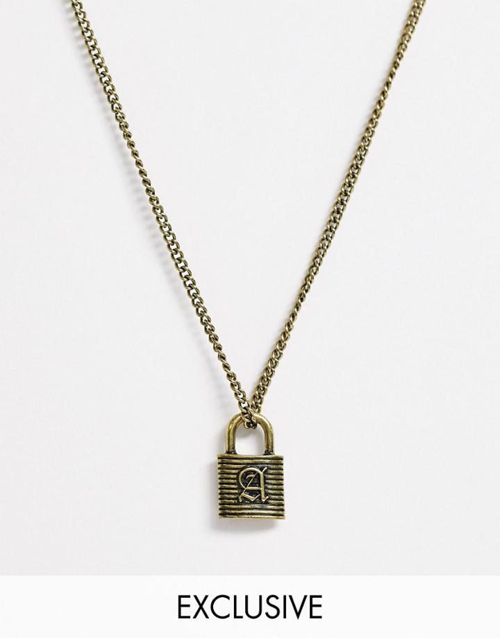 Reclaimed Vintage Inspired Initial 'a' Padlock Pendant Exclusive To Asos-gold
