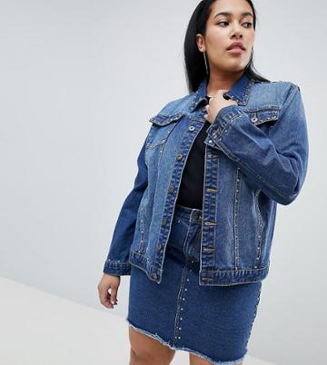 Liquor N Poker Plus Denim Coach Jacket With Studding - Blue