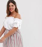 Asos Design Curve Bardot Top With Broidery Sleeve - White