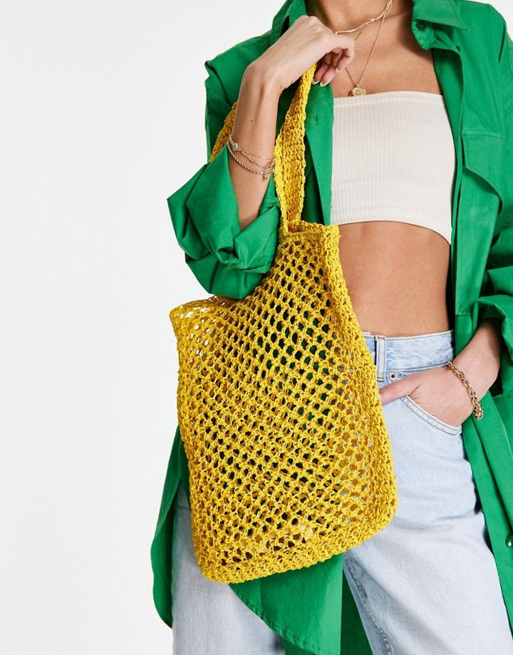 Asos Design Straw Shopper Bag In Yellow