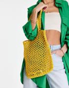 Asos Design Straw Shopper Bag In Yellow