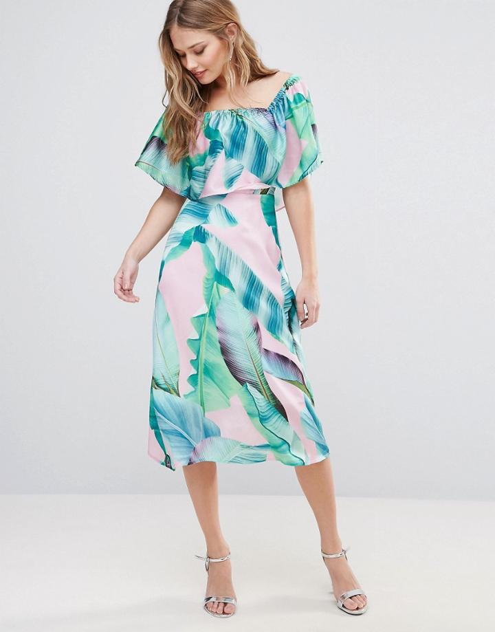 Every Cloud Palm Print Bardot Midi Dress - Multi