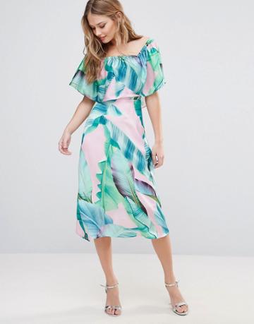 Every Cloud Palm Print Bardot Midi Dress - Multi