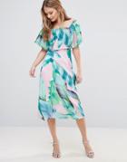 Every Cloud Palm Print Bardot Midi Dress - Multi