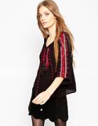 Asos Wide Sleeve Embroidered Folk Blouse - Multi