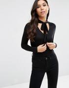 Asos Top With Pussybow Detail - Black