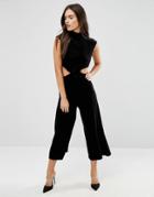Asos Jumpsuit With Cut Out Detail In Velvet - Black