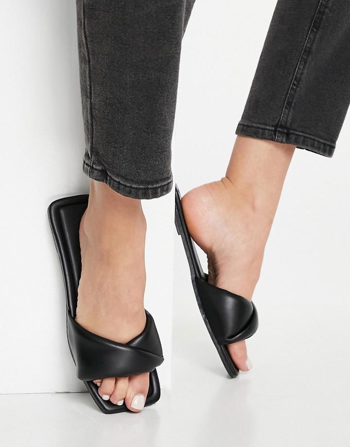 Asos Design Fine Tune Twist Vamp Square Toe Mules In Black