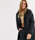 Ellesse Longline Coat In Quilting-black