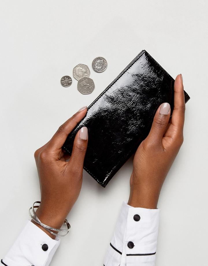 Asos Slim Metallic Leather Foldover Purse - Black