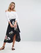 Miss Selfridge Floral Wrap Skirt - Gray