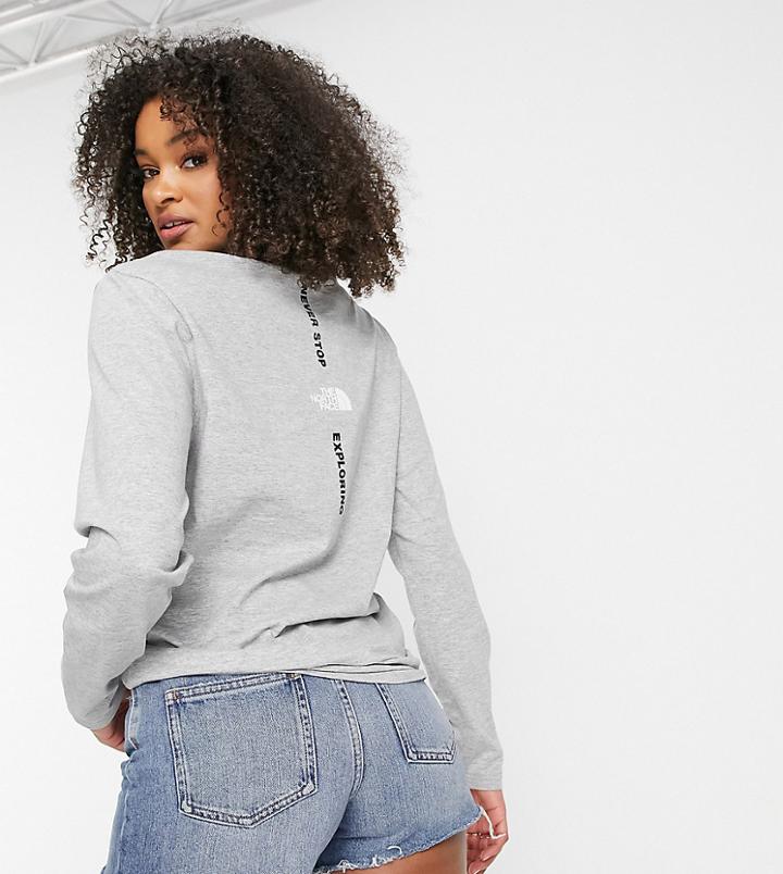 The North Face Vertical Long Sleeve T-shirt In Gray Exclusive At Asos-grey