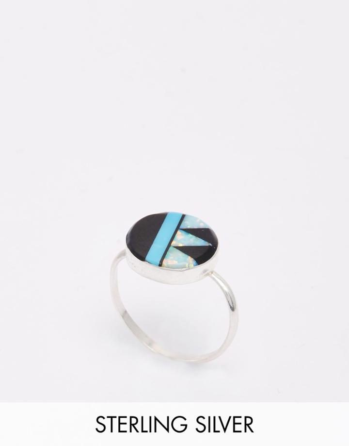 Reclaimed Vintage Sterling Silver Geo Print Ring - Silver