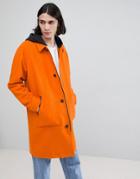 Asos Wool Mix Trench With Jersey Hood In Orange - Orange