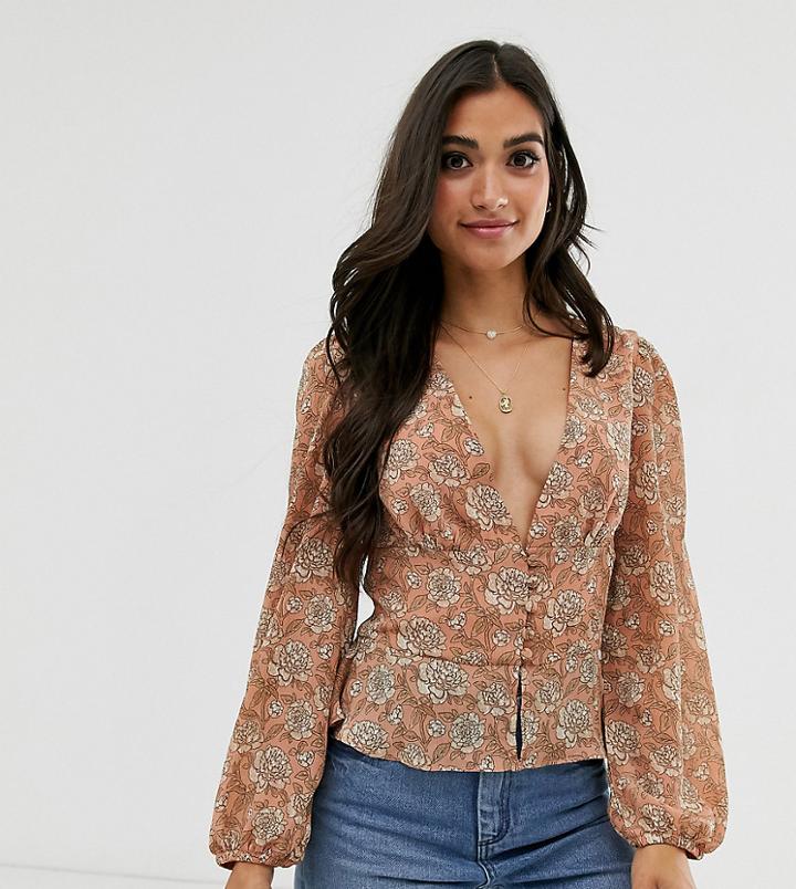 Glamorous Petite Tea Blouse In Tonal Floral