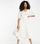 Closet London Plus Twist Front Puff Sleeve Midi Dress In Cream-white