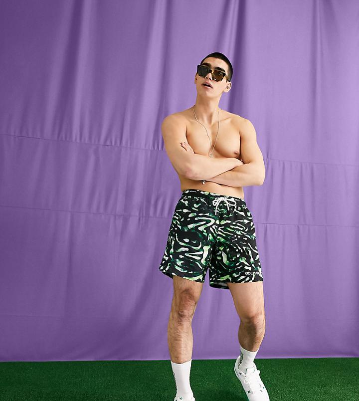 Collusion Unisex Sports Shorts In Jungle Print-green