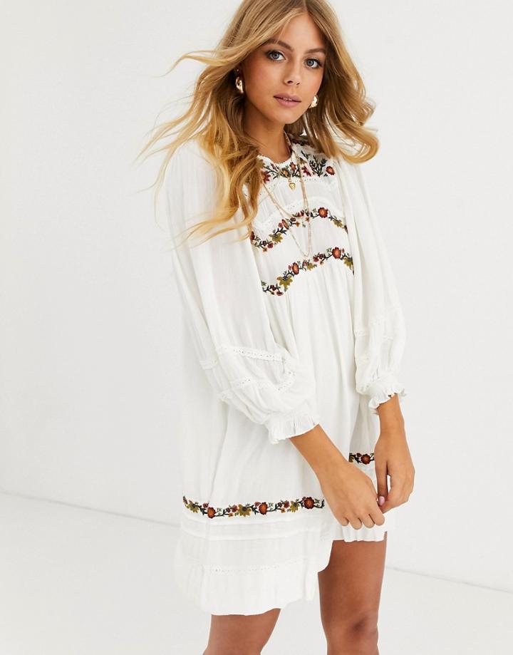 Free People Pasadena Mini Embroidered Dress-cream