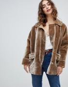 Free People Lindsay Faux Sherpa Coat-gray