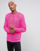 Asos Mesh Sweater In Neon Pink - Pink