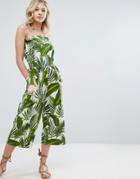 Asos Bandeau Jumpsuit In Print With Embellished Flamingo - Green